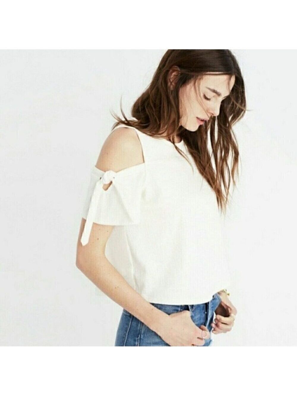 Madewell Off White Skylark Cold Shoulder with Bows Short Sleeve Top Size XS